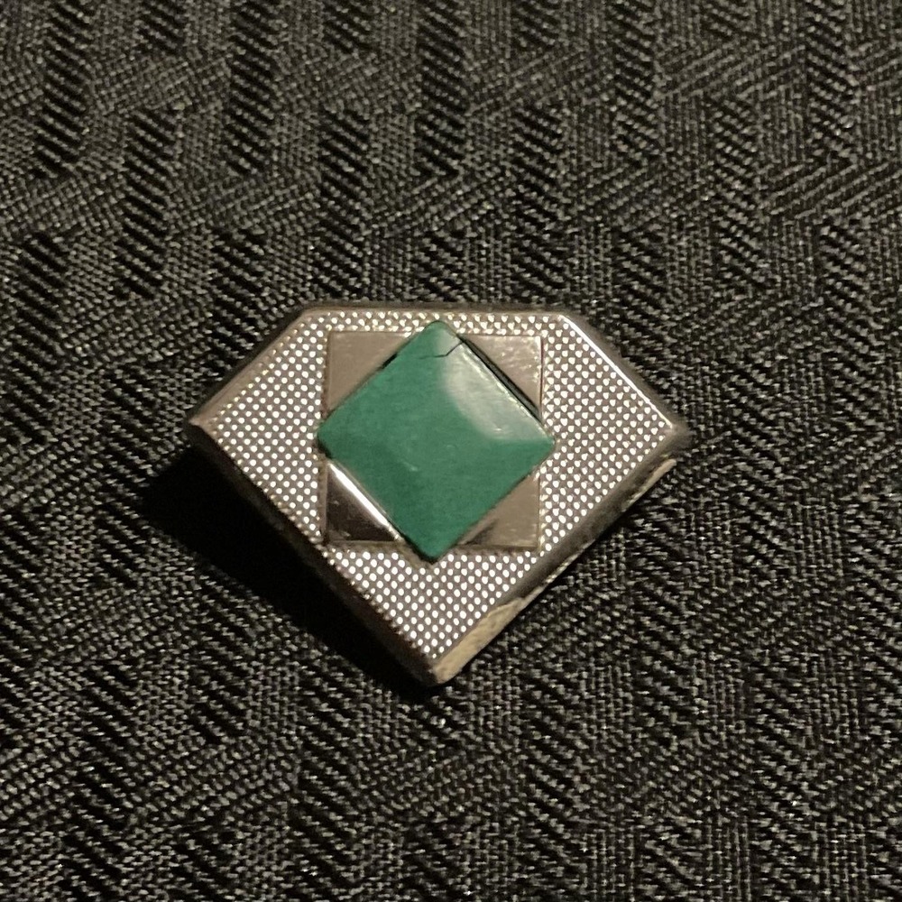 Vintage Western Bolo Tie Slide Green Stone Silver Tone Western Mens Jewelry